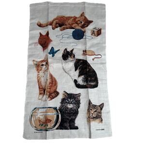 Vintage Kay Dee Linen Batchelder Cat & Kittens Tea Towel Unused 16x27